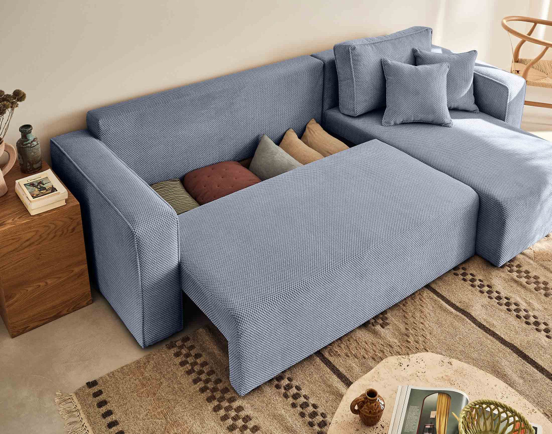 Canapé d'angle réversible 4 places velours texturé Topaze - Best Mobilier