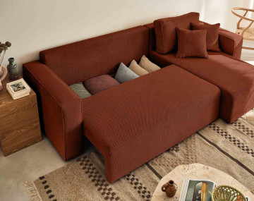 Canapé d'angle réversible 4 places velours texturé Topaze - Best Mobilier