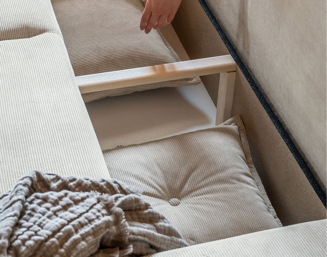 Canapé d'angle d'ange gauche 5 places convertible avec coffre en velours côtelé Lena Canapé d'angle d'ange gauche 5 places convertible avec coffre en velours côtelé Lena