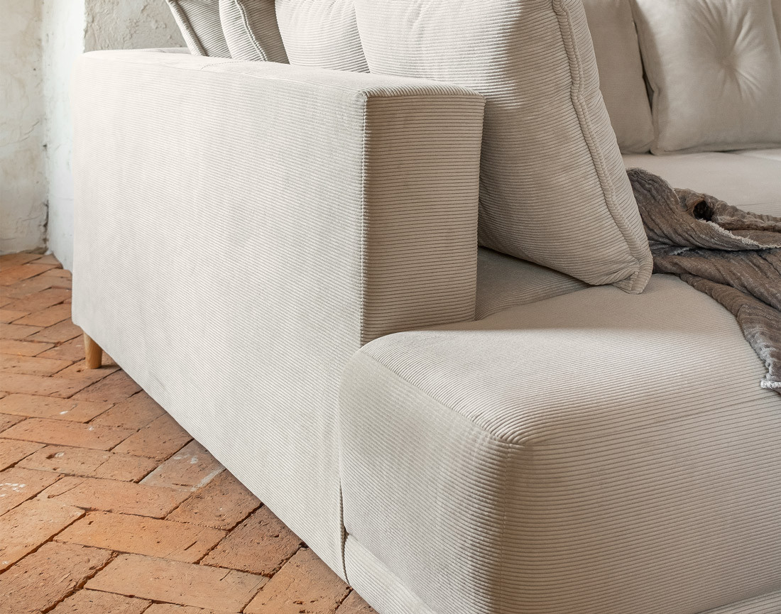 Canapé d'angle d'ange gauche 5 places convertible avec coffre en velours côtelé Lena Canapé d'angle d'ange gauche 5 places convertible avec coffre en velours côtelé Lena