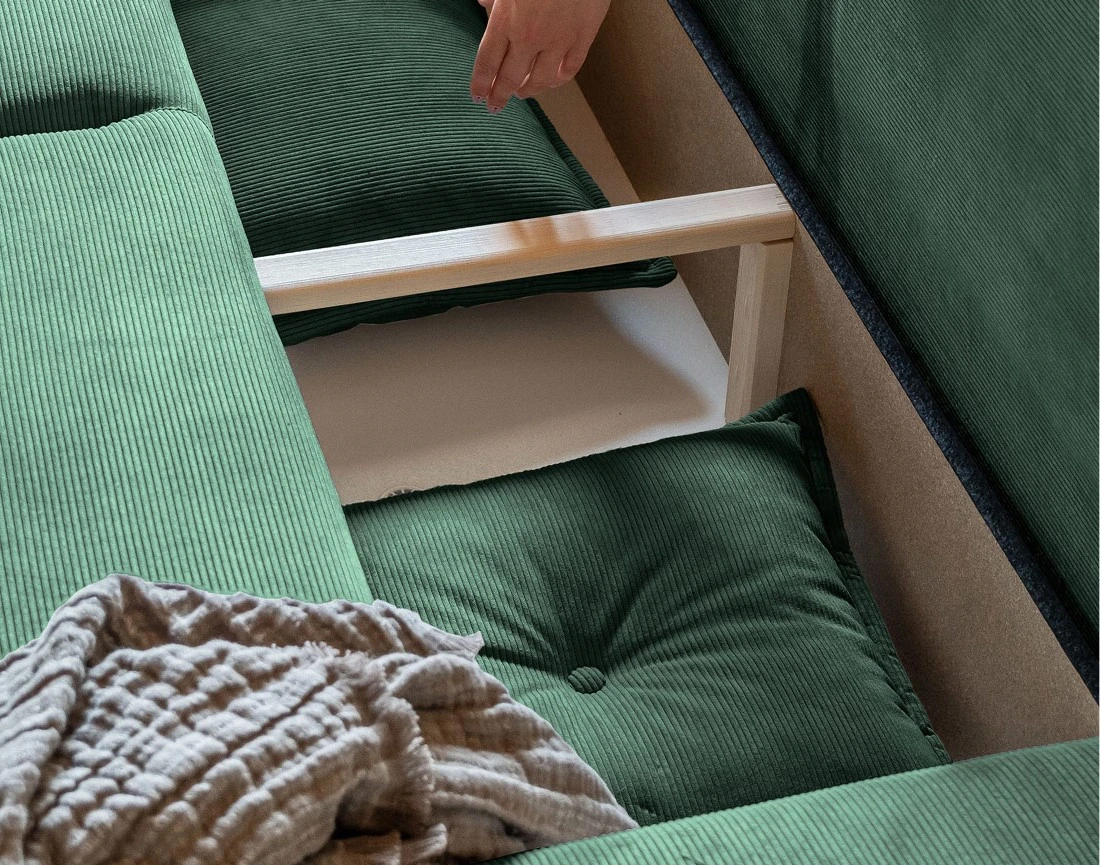 Canapé d'angle d'ange gauche 5 places convertible avec coffre en velours côtelé Lena