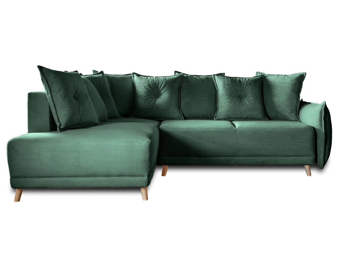 Canapé d'angle d'ange gauche 5 places convertible avec coffre en velours côtelé Lena