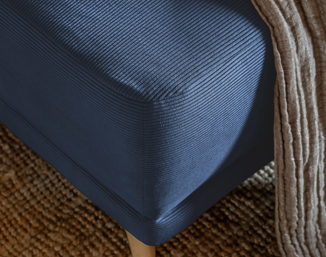 Canapé panoramique d'angle droit 7 places convertible avec coffre en velours côtelé Lena