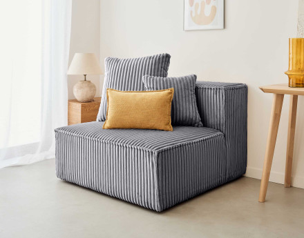 Module d'assise sans accoudoirs en velours côtelé grosses côtes Colombine