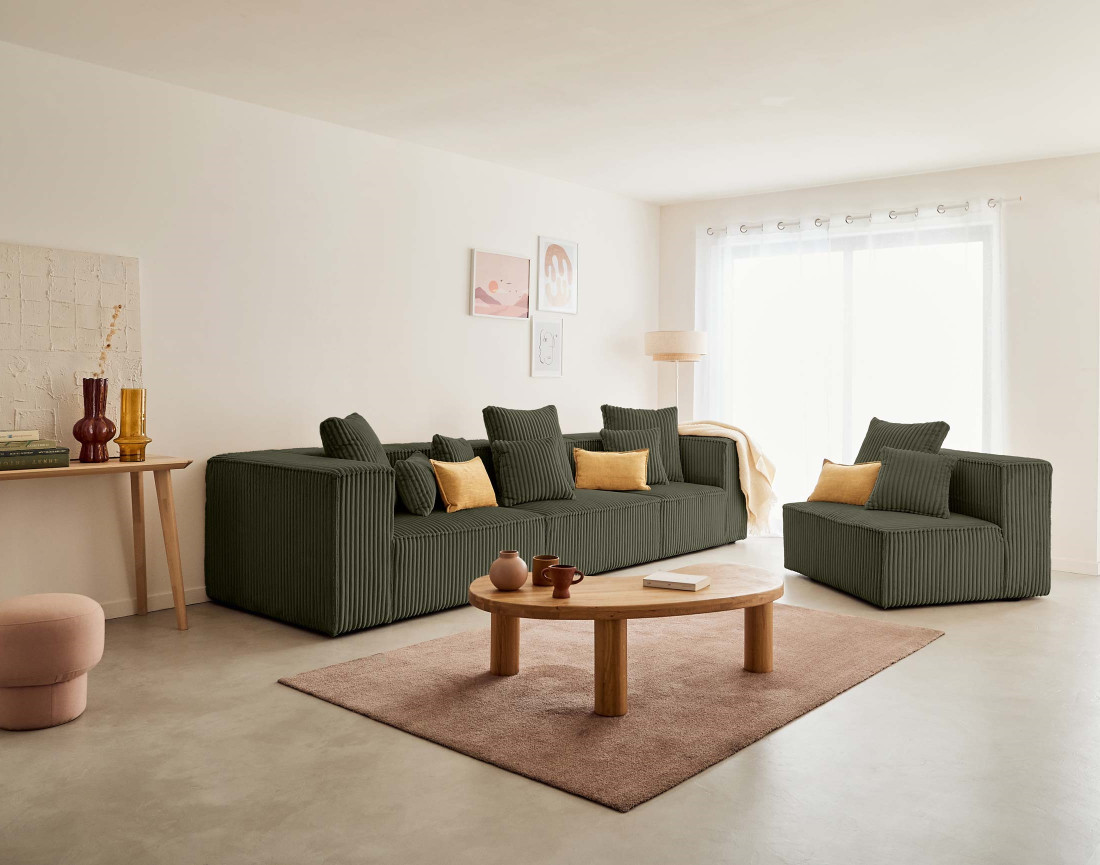 Module d'assise gauche en velours côtelé grosses côtes Colombine