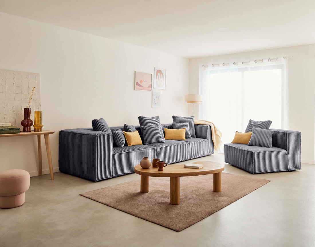 Module d'assise gauche en velours côtelé grosses côtes Colombine