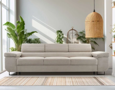 Canapé 3 places convertible avec têtières réglables en velours côtelé Pablo