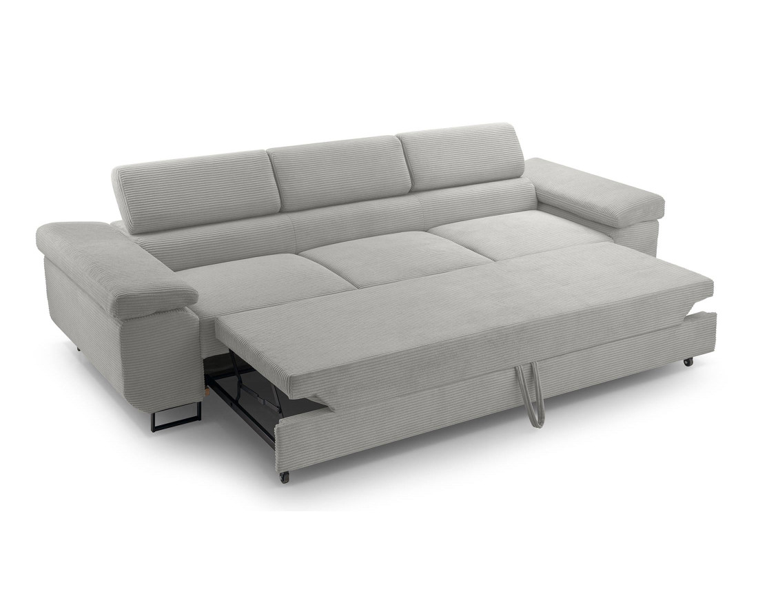 Canapé 3 places convertible avec têtières réglables en velours côtelé Pablo
