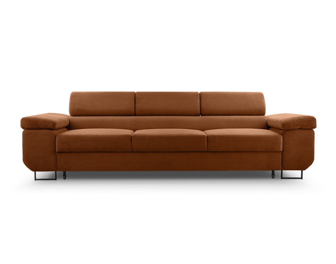 Canapé 3 places convertible avec têtières réglables en velours côtelé Pablo