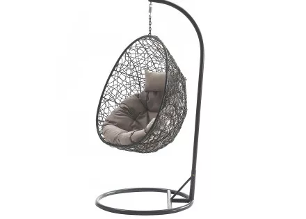 Fauteuil suspendu en poly rotin gris et coussins gris Davao