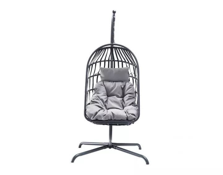 Fauteuil suspendu en poly rotin gris et coussins gris Dolores