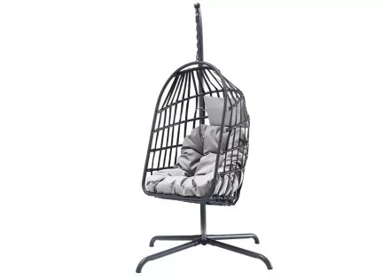 Fauteuil suspendu en poly rotin gris et coussins gris Dolores