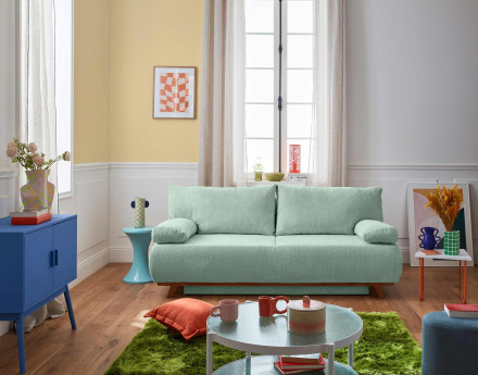 Canapé 3 places convertible avec coffre en velours texturé Cristal