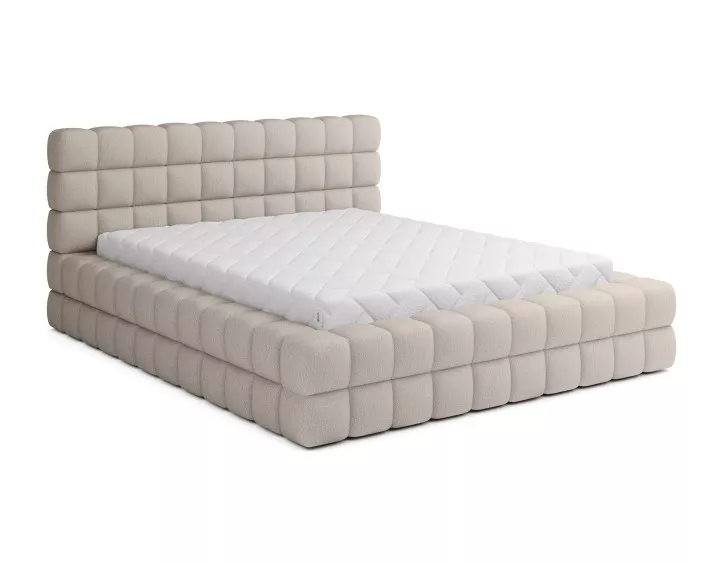 Lit coffre 140x200 cm sommier inclus en tissu bouclette Kingston