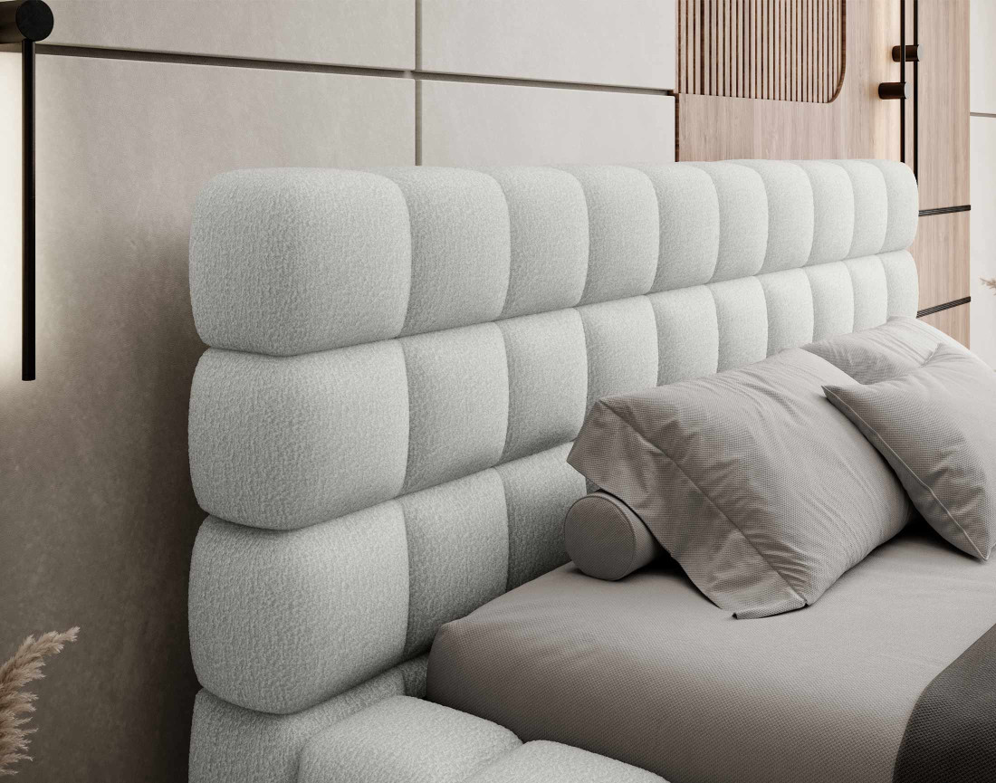 Lit coffre 140x200 cm sommier inclus en tissu bouclette Kingston