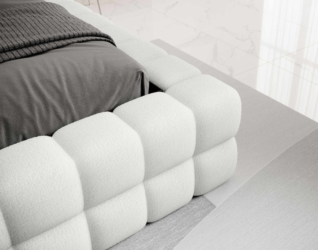 Lit coffre 140x200 cm sommier inclus en tissu bouclette Kingston