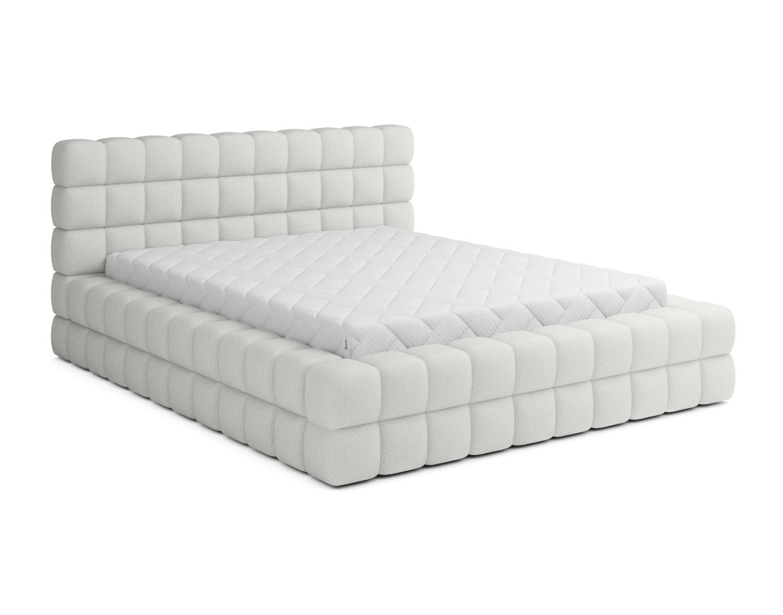 Lit coffre 140x200 cm sommier inclus en tissu bouclette Kingston