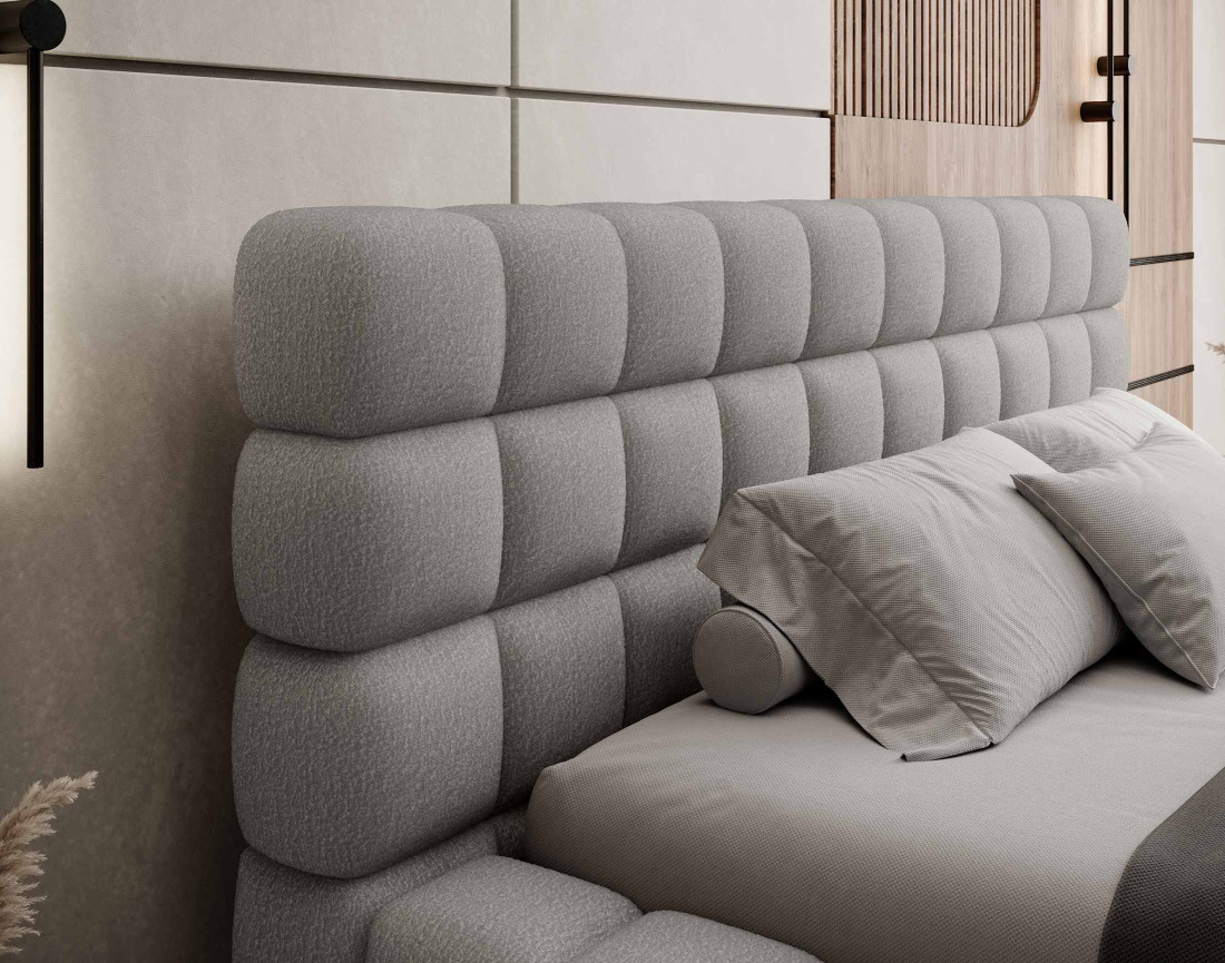 Lit coffre 140x200 cm sommier inclus en tissu bouclette Kingston