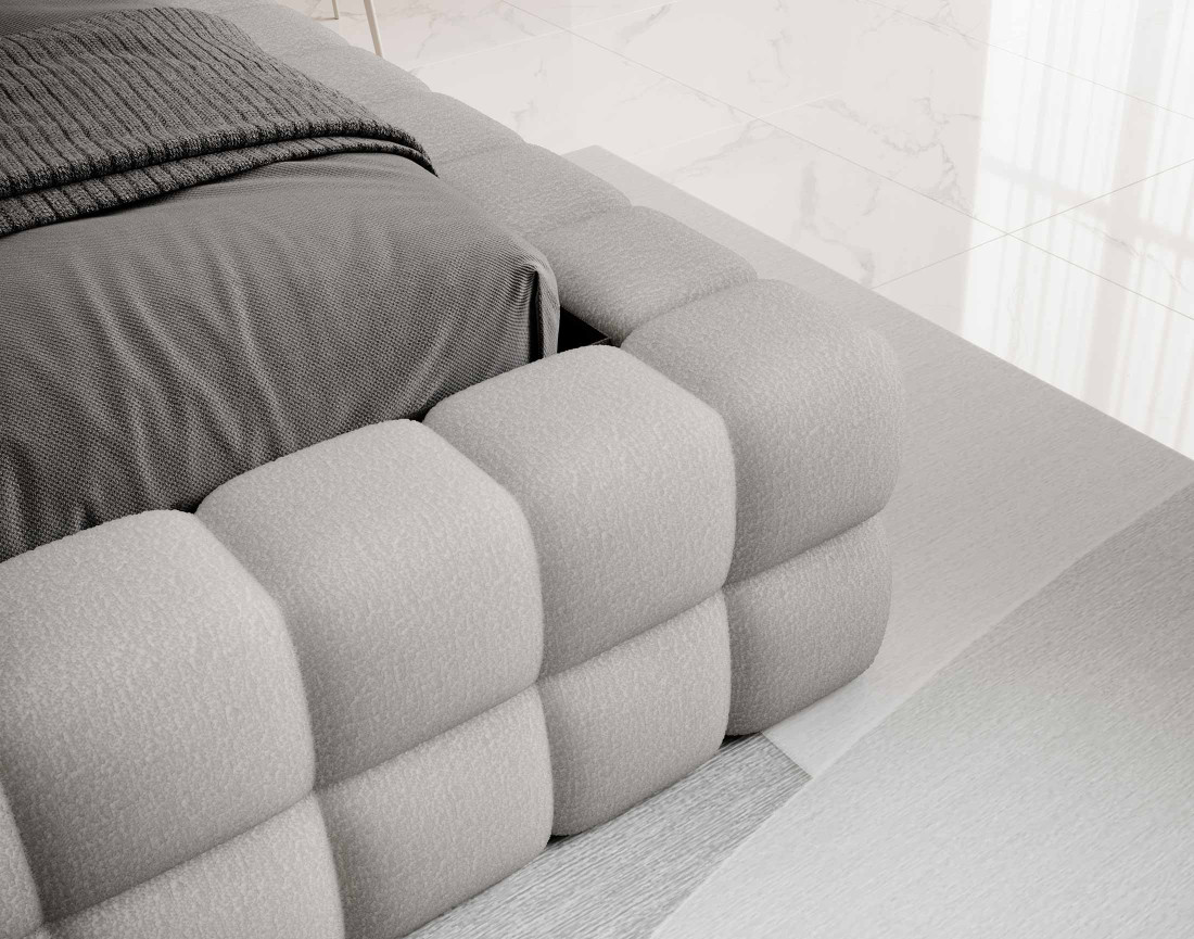 Lit coffre 140x200 cm sommier inclus en tissu bouclette Kingston