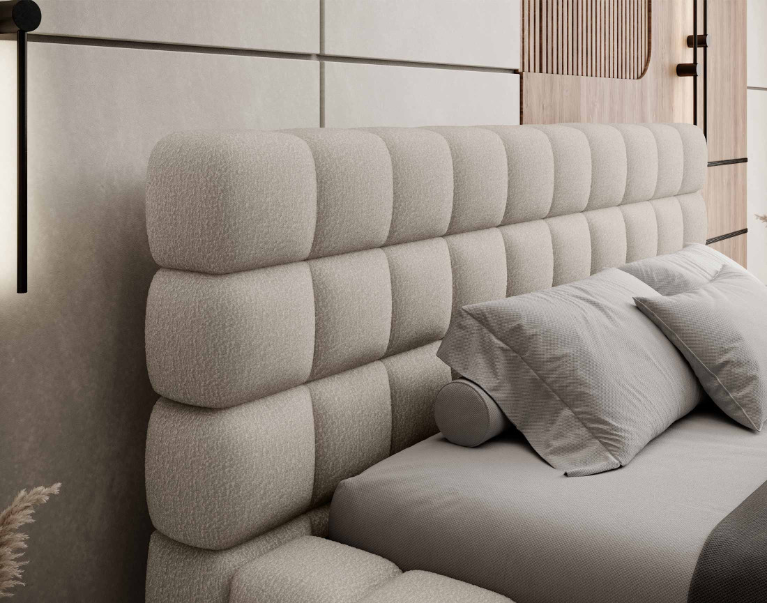 Lit coffre 160x200 cm sommier inclus en tissu bouclette Kingston