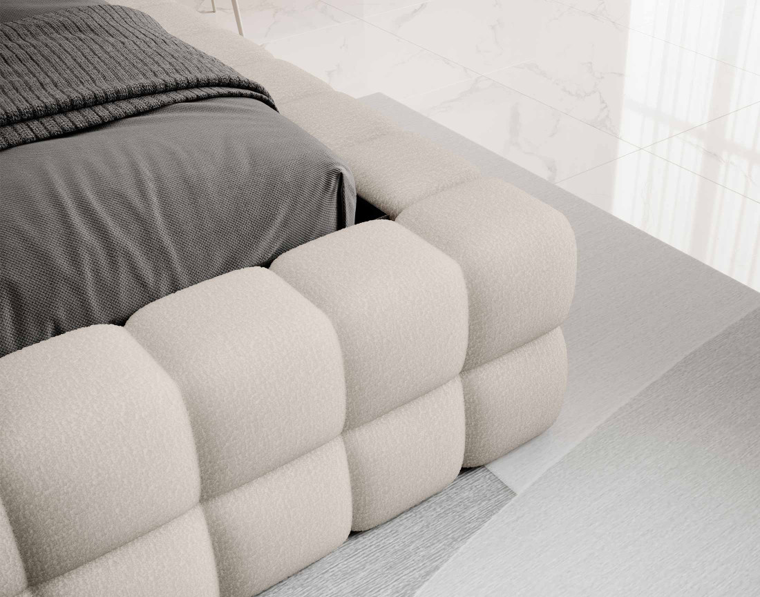 Lit coffre 180x200 cm sommier inclus en tissu bouclette Kingston