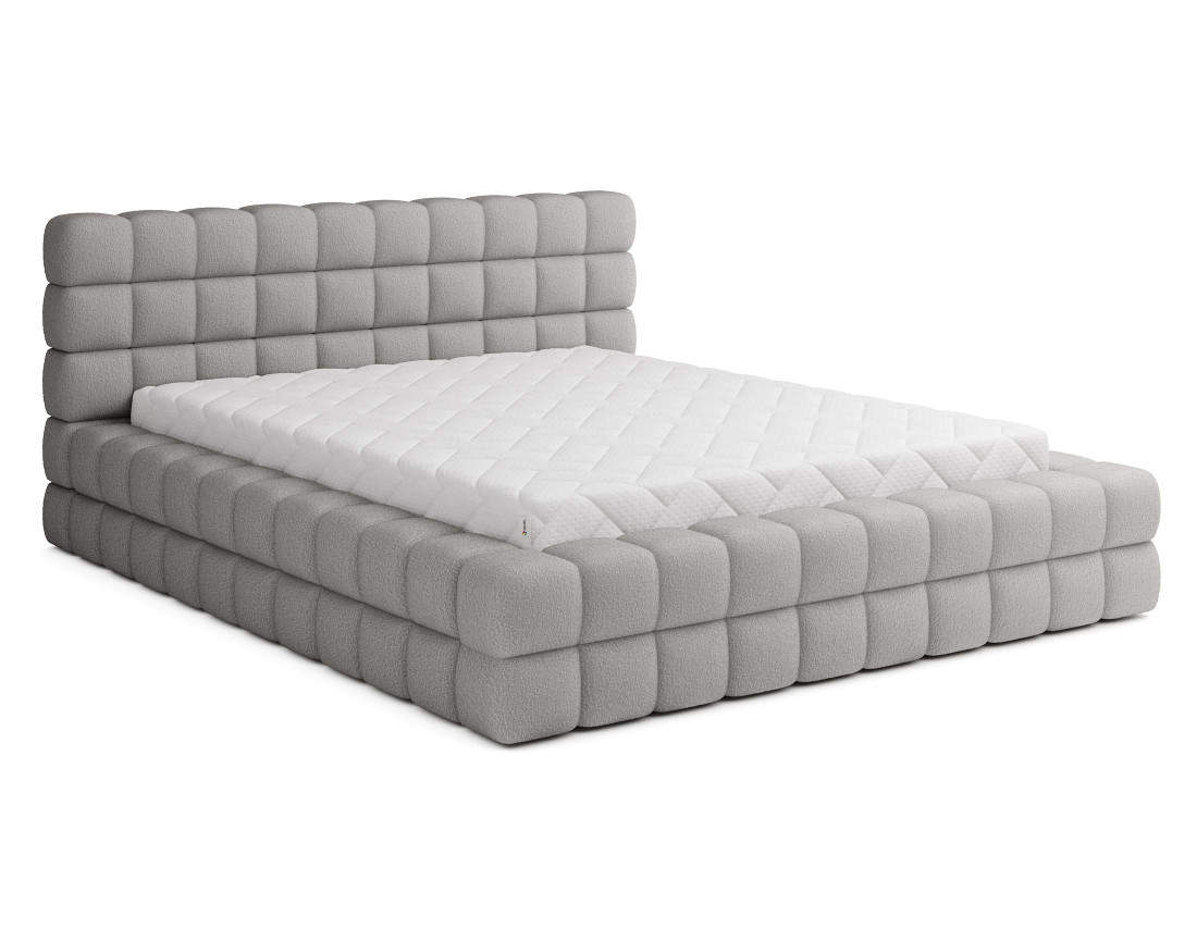Lit coffre 180x200 cm sommier inclus en tissu bouclette Kingston