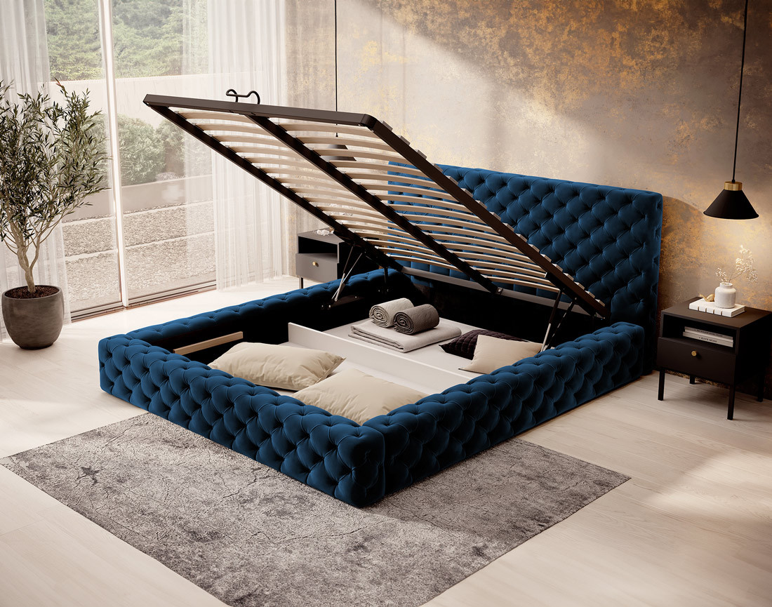 Lit coffre 180x200 cm sommier inclus en velours Christiana