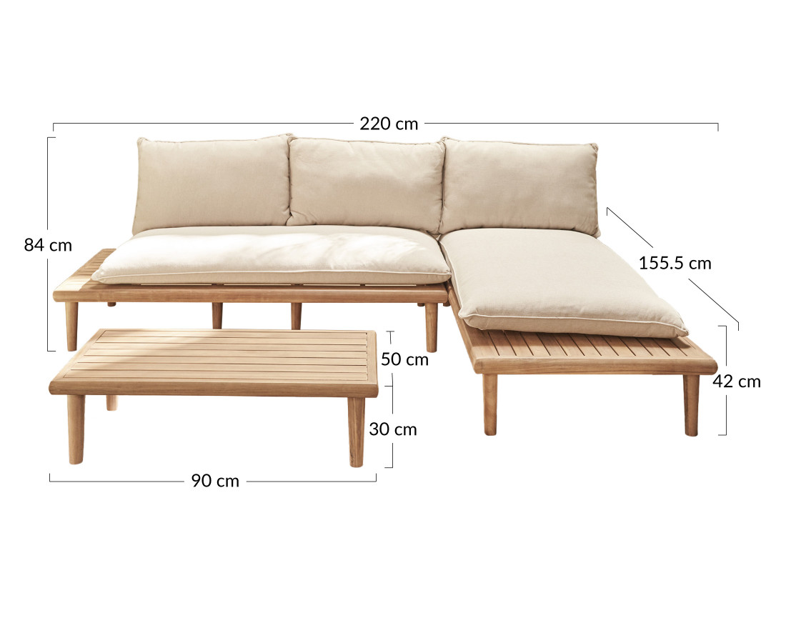 Salon bas de jardin 4 places + table en bois d'acacia FSC® 100% Papeete