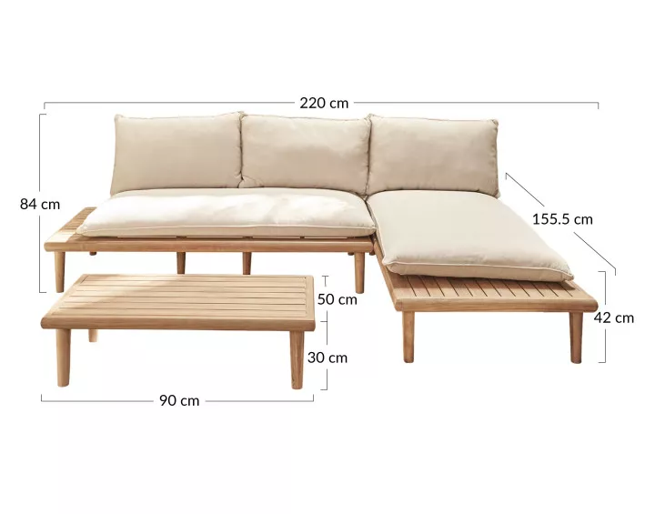 Salon bas de jardin 4 places - bois d'acacia et coussins beiges - Papeete