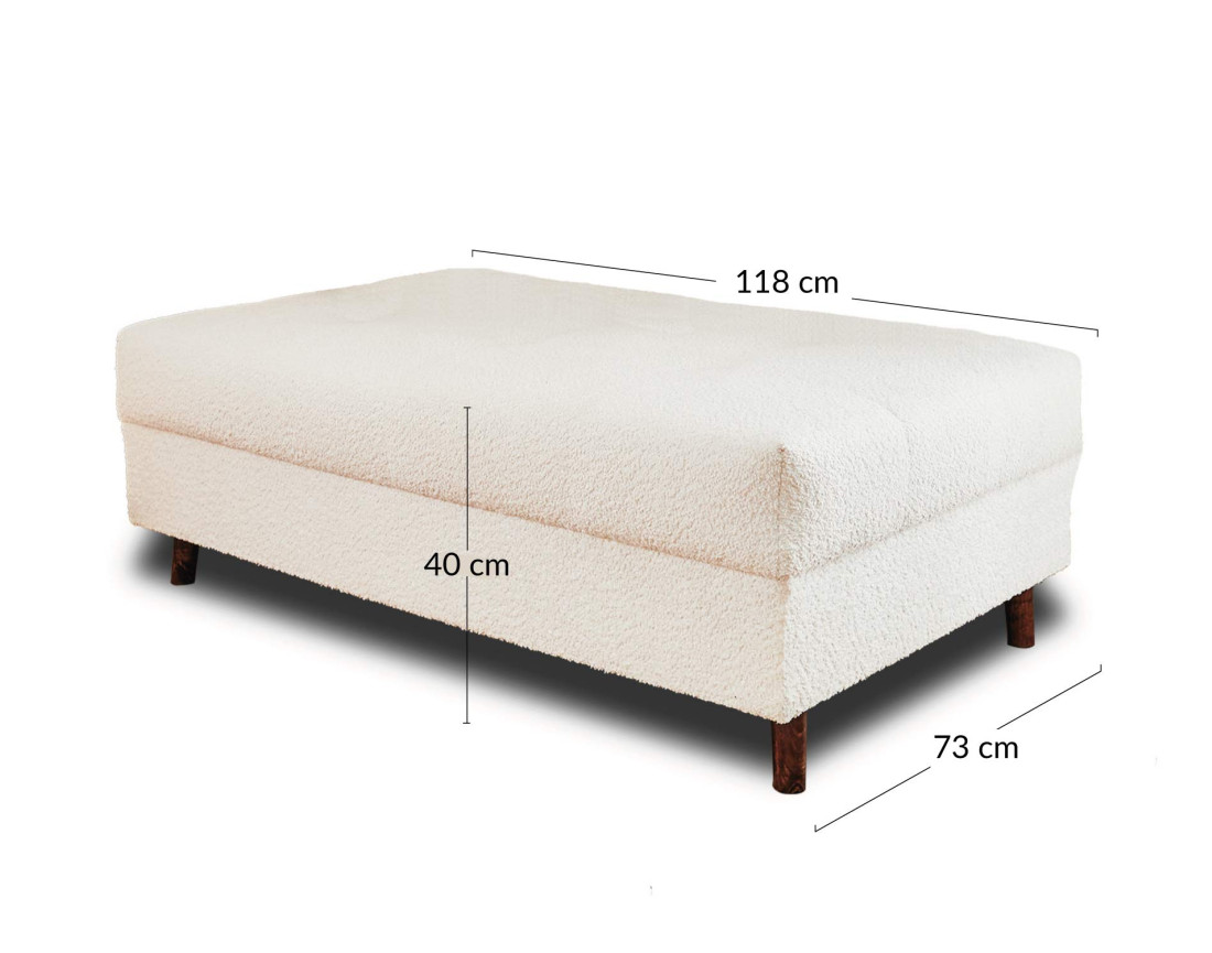 Canapé panoramique d'angle gauche 7 places avec pouf d'appoint en tissu bouclette Rune