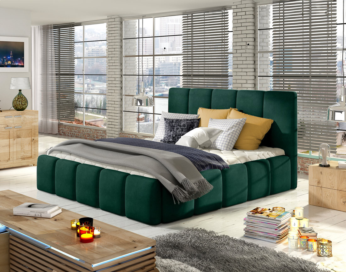 Lit coffre 140x200 cm sommier inclus en velours Lucea