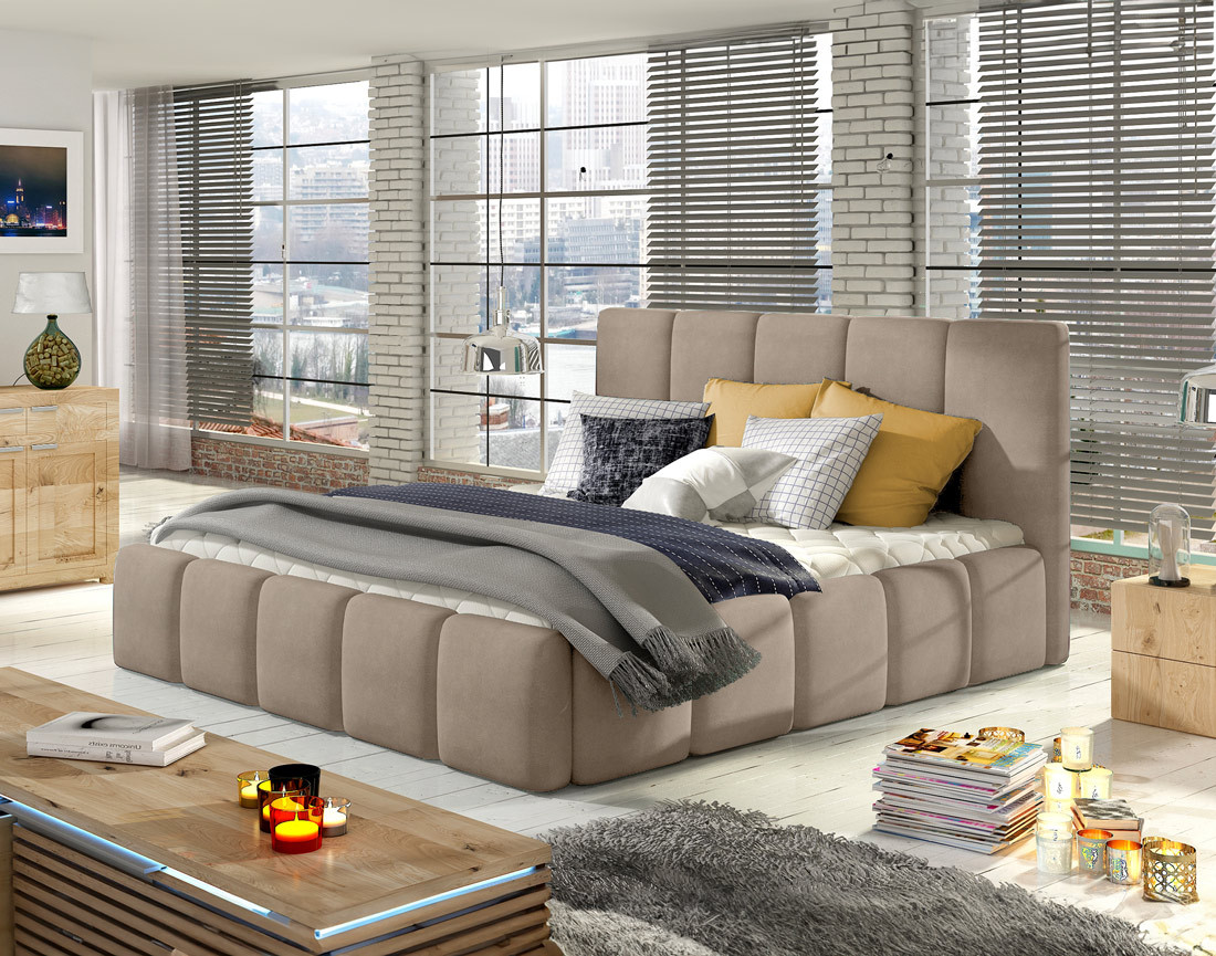 Lit coffre 160x200 cm sommier inclus en velours Lucea
