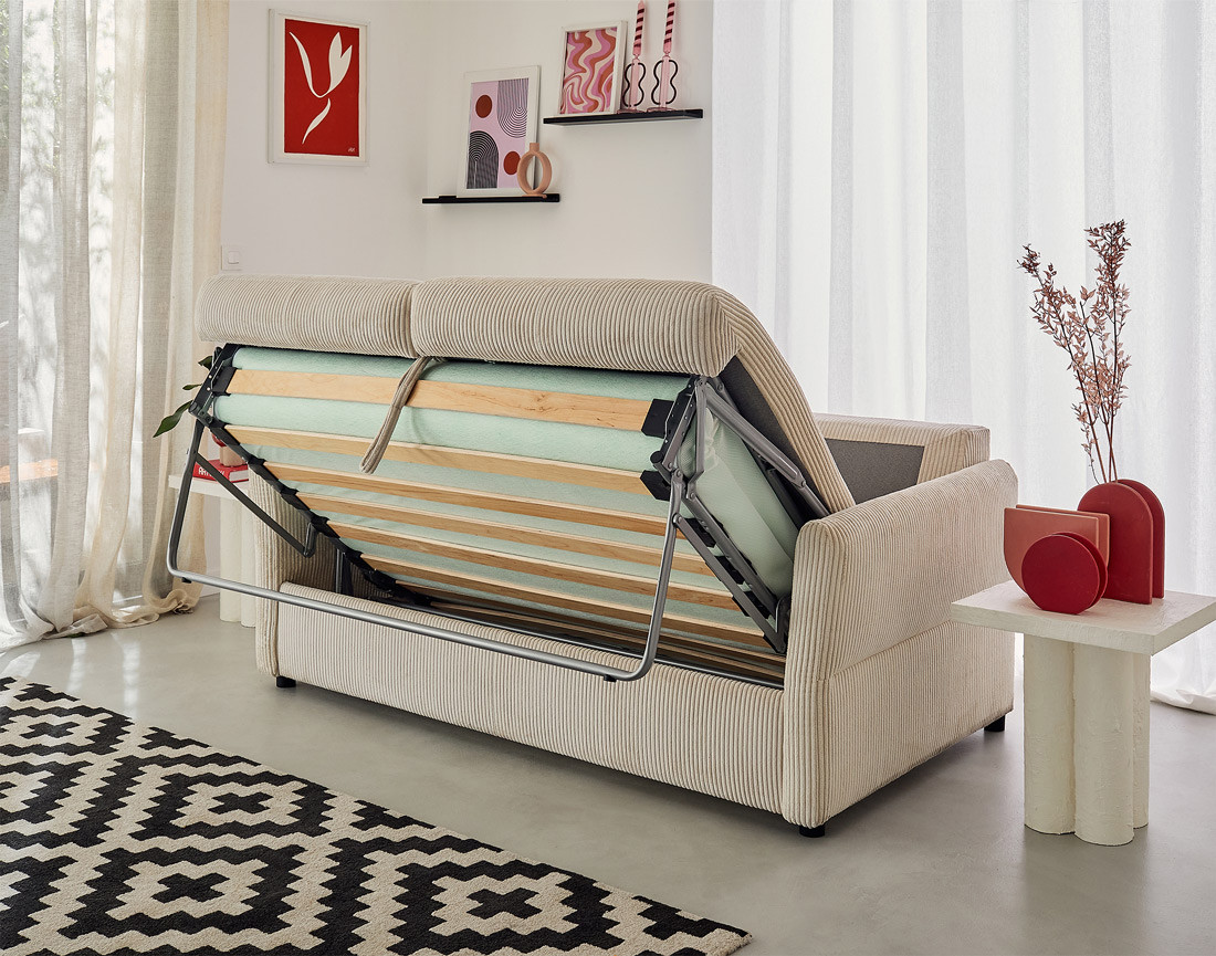 Canapé MAHO 2 places convertible express quotidien velours côtelé - Best Mobilier