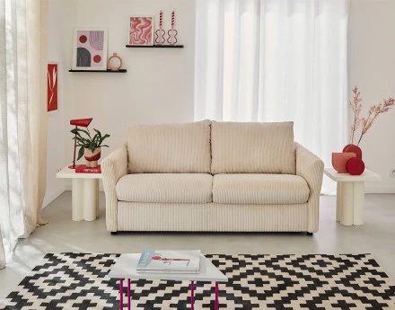 Canapé 2 places convertible express quotidien en velours côtelé Maho