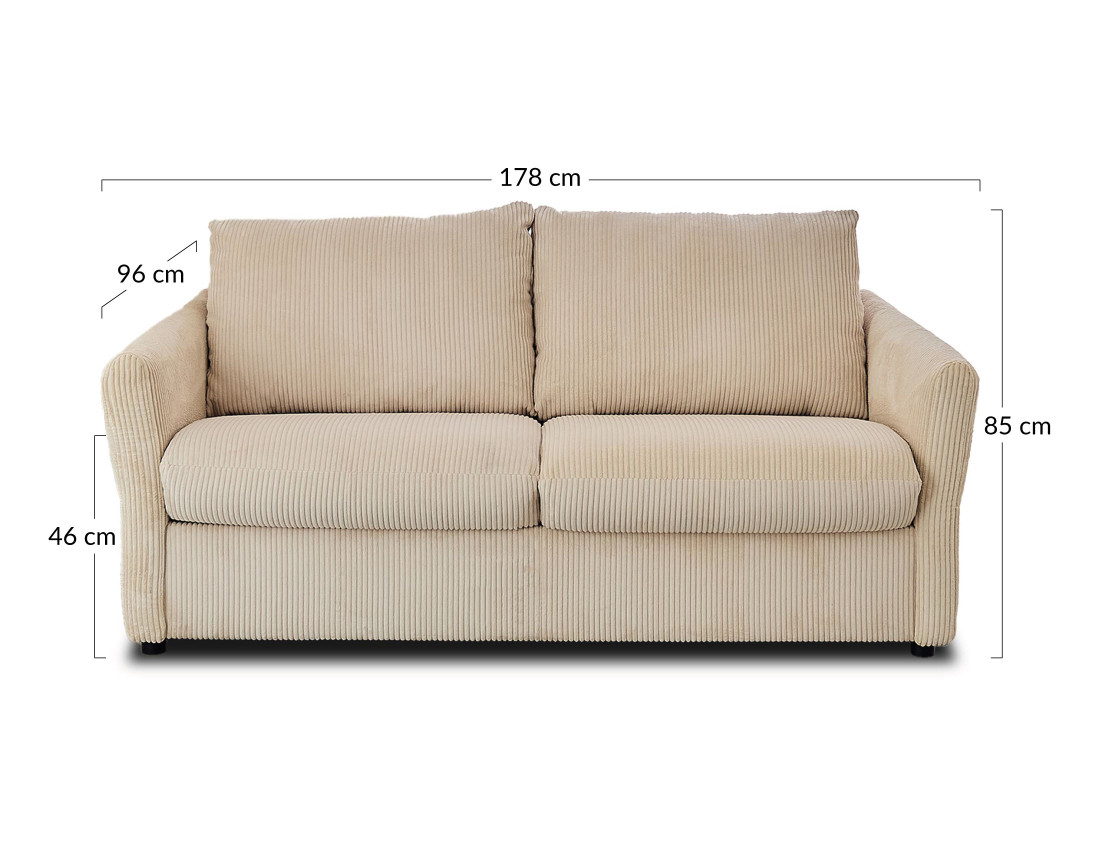 Canapé 2 places convertible express couchage quotidien en velours côtelé Maho