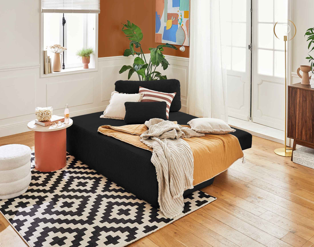 Canapé 3 places convertible avec coffre en velours côtelé Loutro