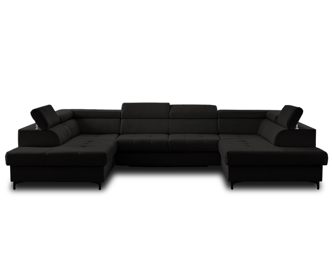 Canapé panoramique en U 7 places convertible avec coffres et têtières réglables en velours Merida