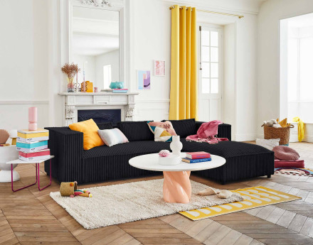 Canapé d'angle droit 4 places en velours côtelé grosses côtes Stella