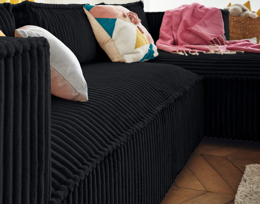 Canapé d'angle droit 4 places en velours côtelé grosses côtes Stella