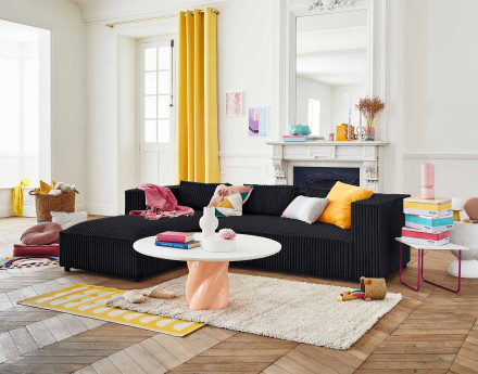 Canapé d'angle gauche 4 places en velours côtelé grosses côtes Stella