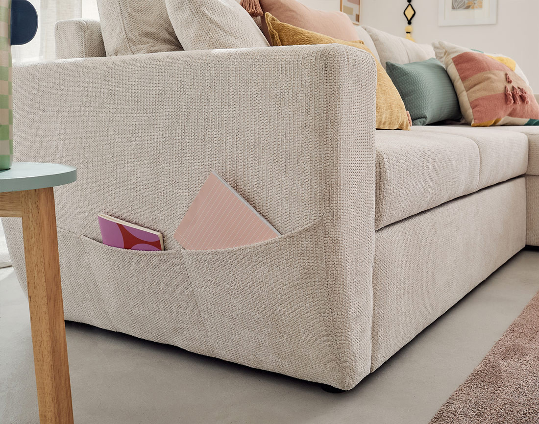 Canapé d'angle réversible 4 places convertible avec coffre en tissu texturé Astoria