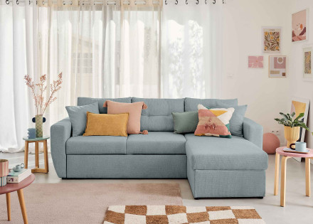 Canapé d'angle réversible 4 places convertible avec coffre en tissu texturé Astoria