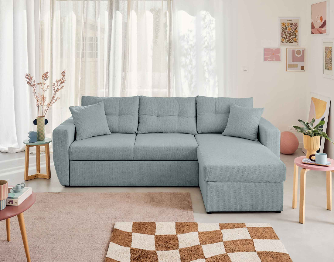 Canapé d'angle réversible 4 places convertible avec coffre en tissu texturé Astoria