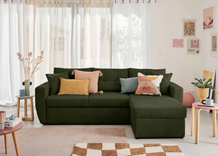 Canapé d'angle réversible 4 places convertible avec coffre en tissu texturé Astoria