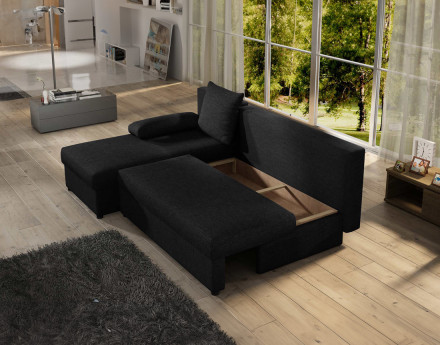 Canapé d'angle réversible 4 places convertible avec coffre en tissu Numancia