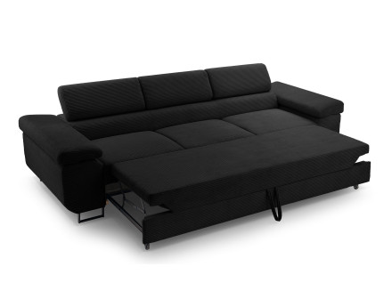 Canapé 3 places convertible avec têtières réglables en velours côtelé Pablo