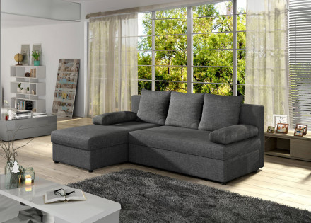 Canapé d'angle réversible 4 places convertible avec coffre en tissu Numancia