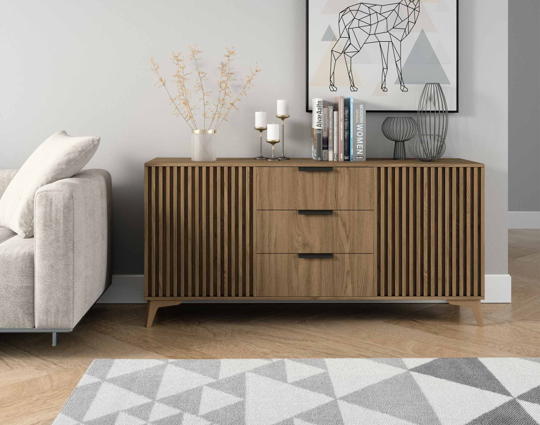 Buffet bas bois 3 tiroirs et 2 portes 150 cm Portmore