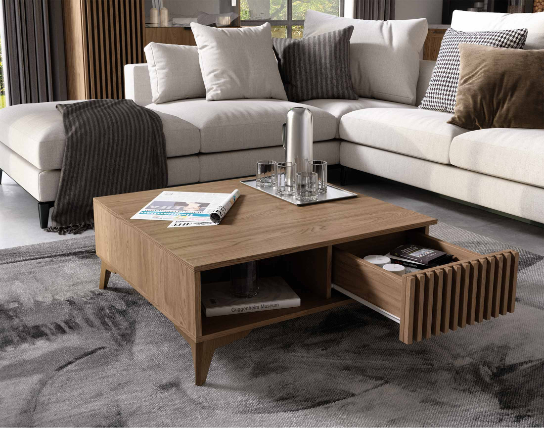 Table basse en bois 1 tiroir et 1 niche 80 cm Portmore