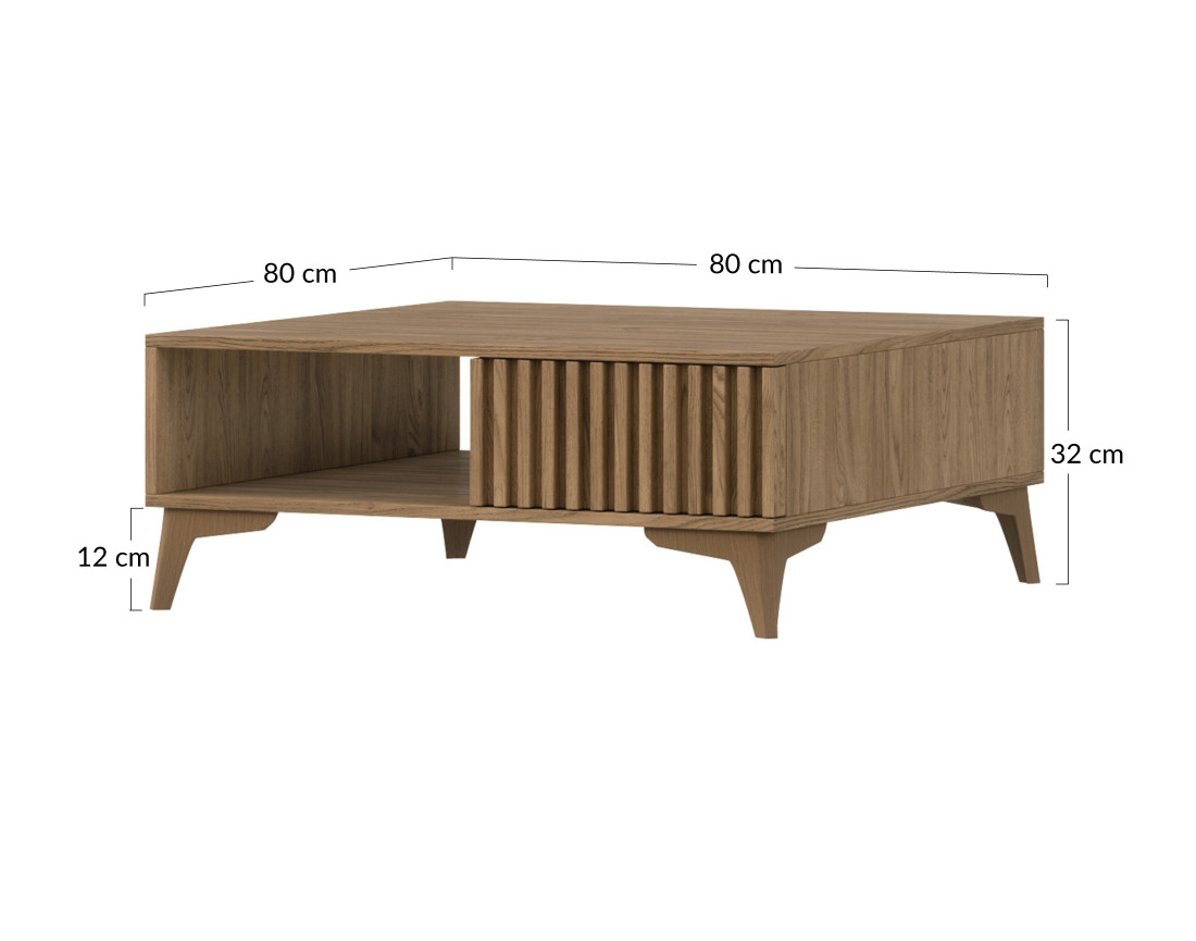 Table basse en bois 1 tiroir et 1 niche 80 cm Portmore